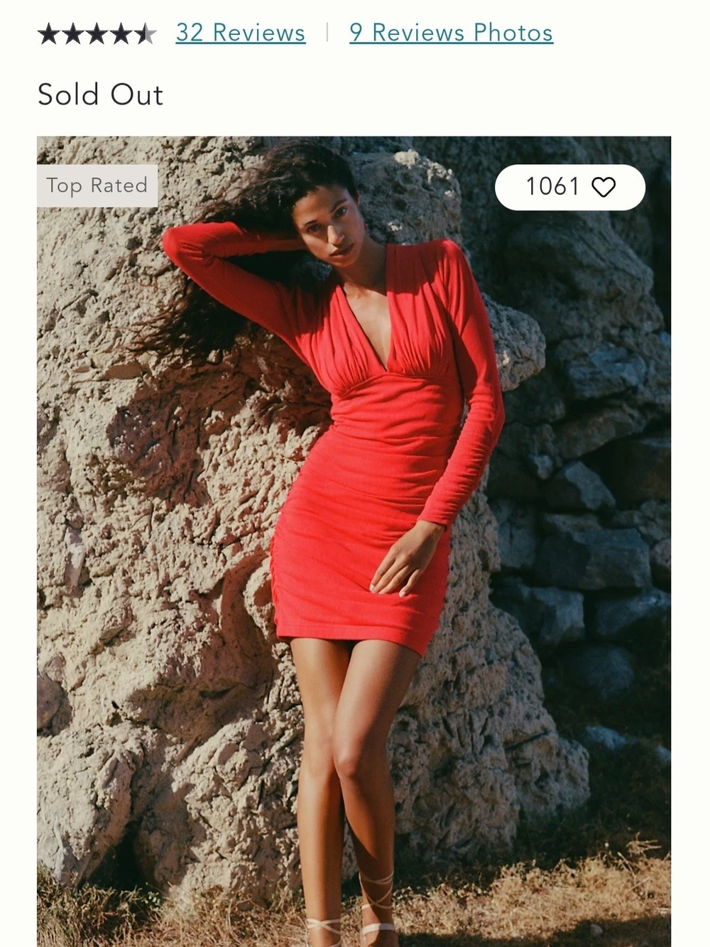 Anthropologie Red Long-Sleeve V-Neck Ruched Mini Dress